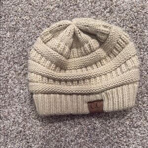 C.C Cream Knit Slouchy Beanie with Textured Patterns